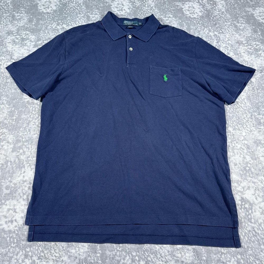 Polo Ralph Lauren Polo Shirt Mens XL Navy Blue Pocket Short Sleeve Preppy 0763